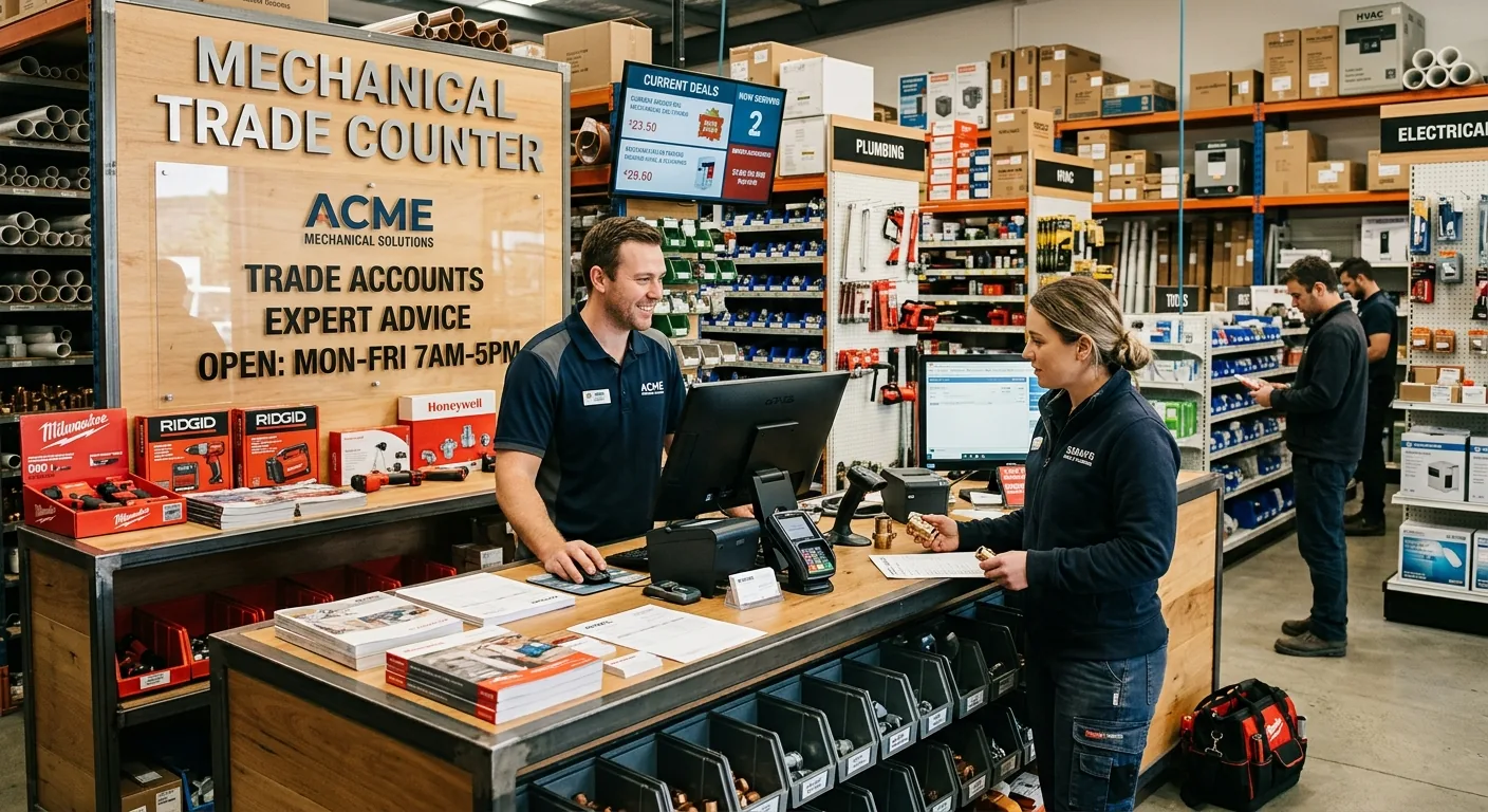 Sales associate helping a contractor at an HVAC trade counter